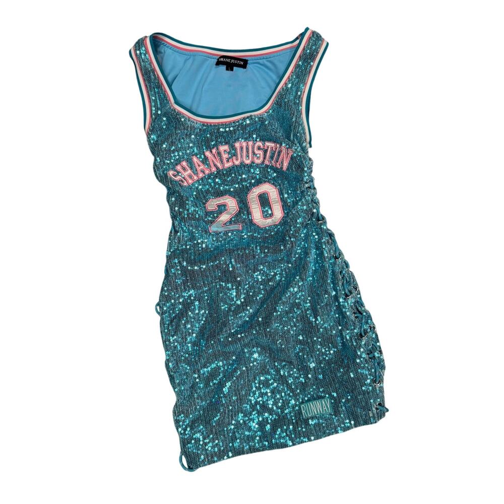 Shane Justin Runway Sequin Velour Jersey Dress Lace Up Side Large